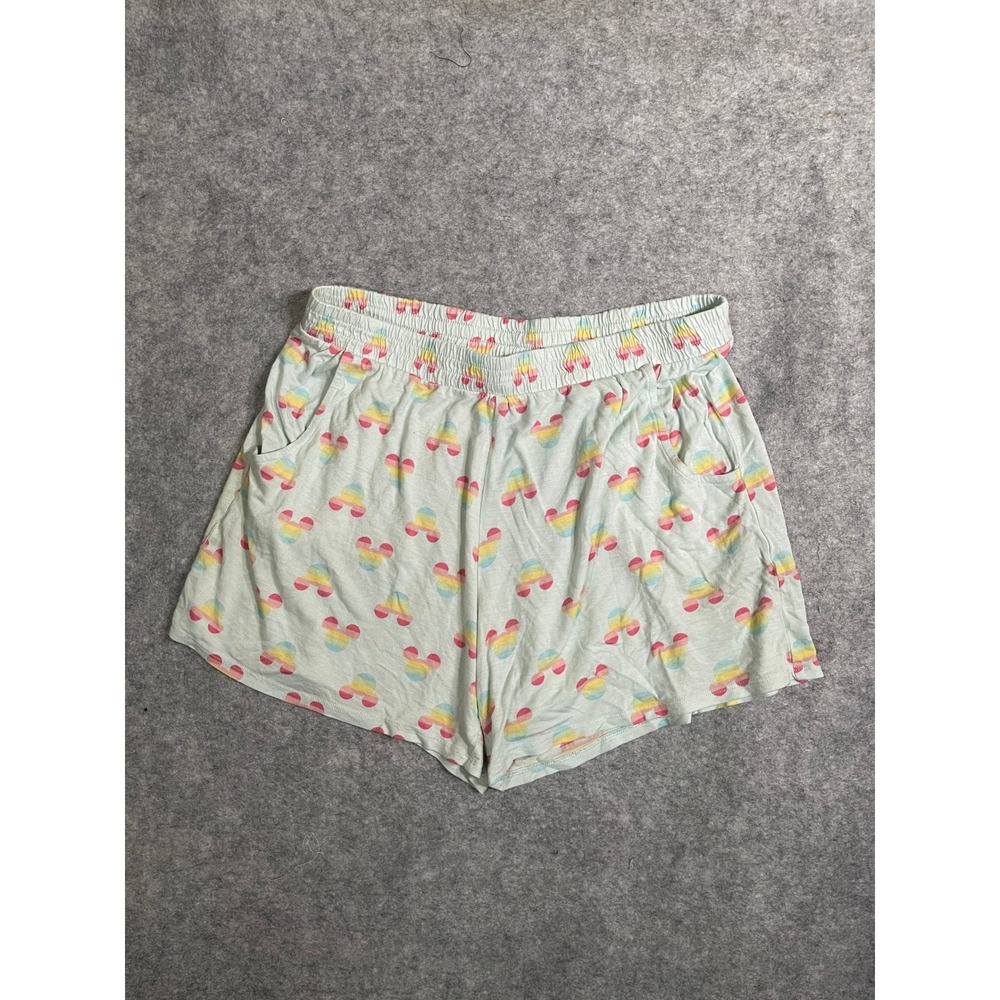Disney‎ Mickey Mouse Rainbow Pastel Pajama Shorts Mint Green Womens Medium